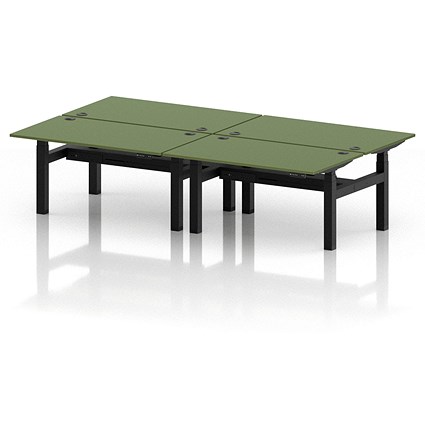 Air 4 Person Sit-Standing Bench Desk, Back to Back, 4 x 1400mm (800mm Deep), Black Frame, Moss Green