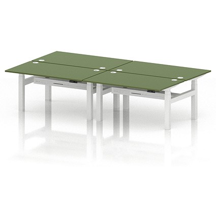 Air 4 Person Sit-Standing Bench Desk, Back to Back, 4 x 1400mm (800mm Deep), White Frame, Moss Green