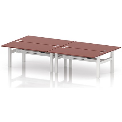 Air 4 Person Sit-Standing Bench Desk, Back to Back, 4 x 1600mm (800mm Deep), White Frame, Brick Red