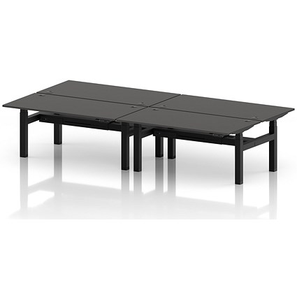 Air 4 Person Sit-Standing Bench Desk, Back to Back, 4 x 1600mm (800mm Deep), Black Frame, Carbon Grey