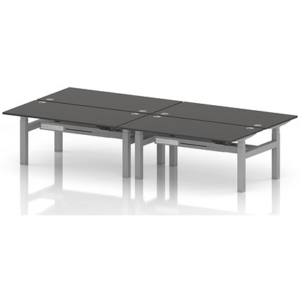Air 4 Person Sit-Standing Bench Desk, Back to Back, 4 x 1600mm (800mm Deep), Silver Frame, Carbon Grey