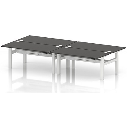 Air 4 Person Sit-Standing Bench Desk, Back to Back, 4 x 1600mm (800mm Deep), White Frame, Carbon Grey