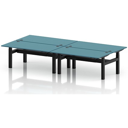 Air 4 Person Sit-Standing Bench Desk, Back to Back, 4 x 1600mm (800mm Deep), Black Frame, Dark Teal