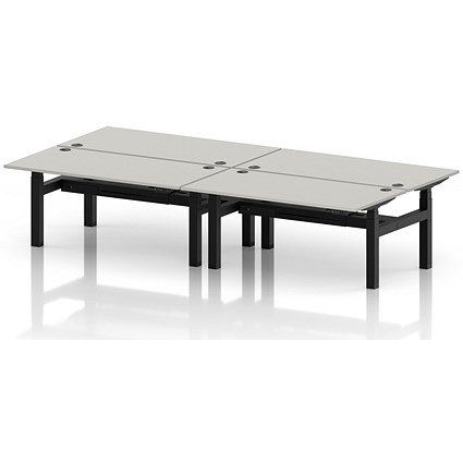 Air 4 Person Sit-Standing Bench Desk, Back to Back, 4 x 1600mm (800mm Deep), Black Frame, Dove Grey