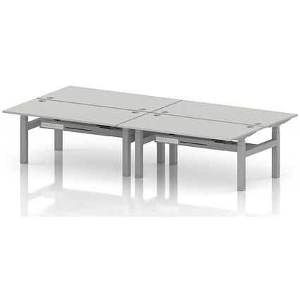 Air 4 Person Sit-Standing Bench Desk, Back to Back, 4 x 1600mm (800mm Deep), Silver Frame, Dove Grey