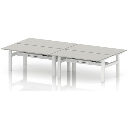 Air 4 Person Sit-Standing Bench Desk, Back to Back, 4 x 1600mm (800mm Deep), White Frame, Dove Grey