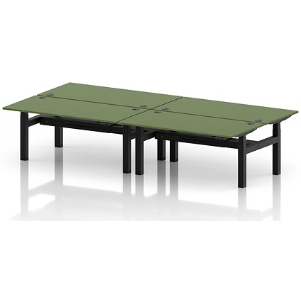 Air 4 Person Sit-Standing Bench Desk, Back to Back, 4 x 1600mm (800mm Deep), Black Frame, Moss Green