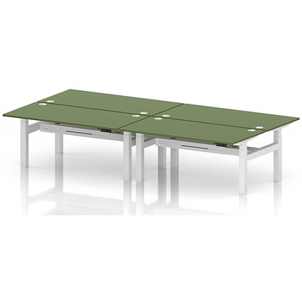 Air 4 Person Sit-Standing Bench Desk, Back to Back, 4 x 1600mm (800mm Deep), White Frame, Moss Green