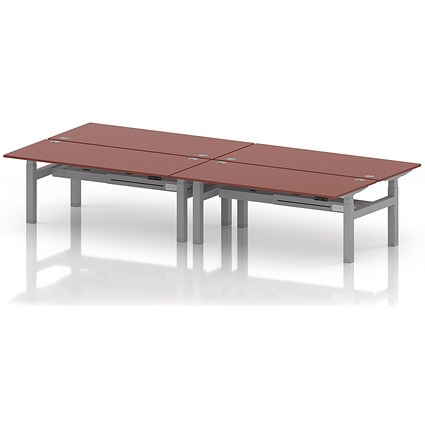 Air 4 Person Sit-Standing Bench Desk, Back to Back, x 1800mm (800mm Deep), Silver Frame, Brick Red