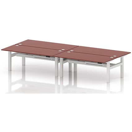 Air 4 Person Sit-Standing Bench Desk, Back to Back, x 1800mm (800mm Deep), White Frame, Brick Red