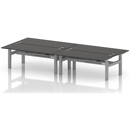 Air 4 Person Sit-Standing Bench Desk, Back to Back, x 1800mm (800mm Deep), Silver Frame, Carbon Grey