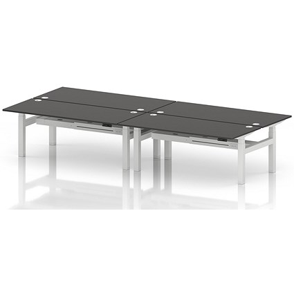 Air 4 Person Sit-Standing Bench Desk, Back to Back, x 1800mm (800mm Deep), White Frame, Carbon Grey