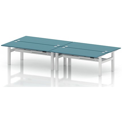 Air 4 Person Sit-Standing Bench Desk, Back to Back, x 1800mm (800mm Deep), White Frame, Dark Teal
