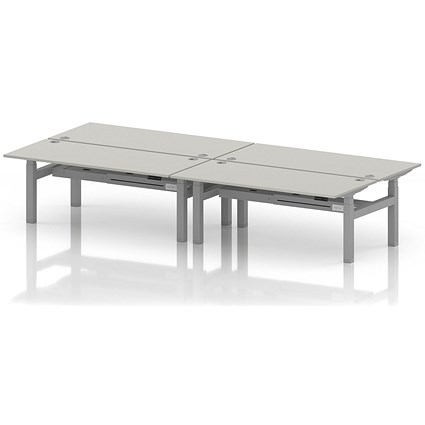 Air 4 Person Sit-Standing Bench Desk, Back to Back, x 1800mm (800mm Deep), Silver Frame, Dove Grey