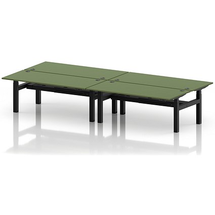 Air 4 Person Sit-Standing Bench Desk, Back to Back, x 1800mm (800mm Deep), Black Frame, Moss Green