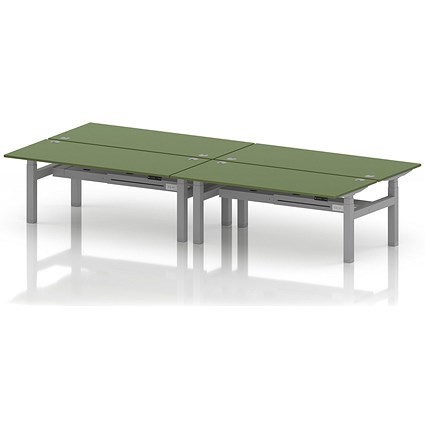 Air 4 Person Sit-Standing Bench Desk, Back to Back, x 1800mm (800mm Deep), Silver Frame, Moss Green