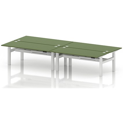 Air 4 Person Sit-Standing Bench Desk, Back to Back, x 1800mm (800mm Deep), White Frame, Moss Green