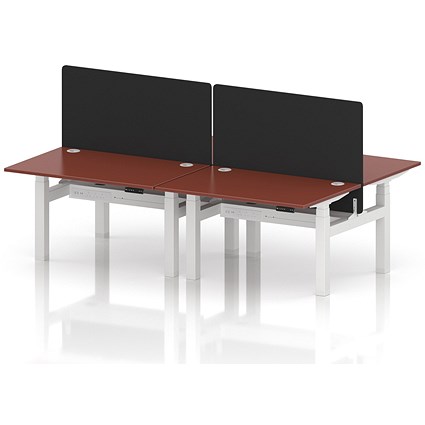 Air 4 Person Sit-Standing Bench Desk with Black Straight Screen, Back to Back, 4 x 1200mm (800mm Deep), White Frame, Brick Red