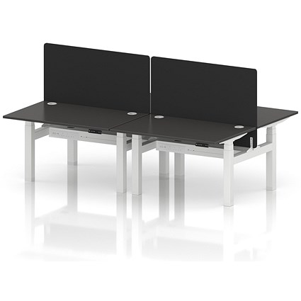Air 4 Person Sit-Standing Bench Desk with Black Straight Screen, Back to Back, 4 x 1200mm (800mm Deep), White Frame, Carbon Grey