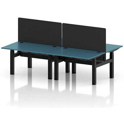 Air 4 Person Sit-Standing Bench Desk with Black Straight Screen, Back to Back, 4 x 1200mm (800mm Deep), Black Frame, Dark Teal