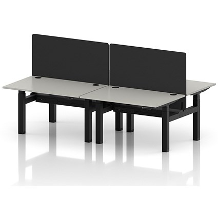 Air 4 Person Sit-Standing Bench Desk with Black Straight Screen, Back to Back, 4 x 1200mm (800mm Deep), Black Frame, Dove Grey