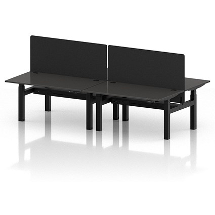 Air 4 Person Sit-Standing Bench Desk with Black Straight Screen, Back to Back, 4 x 1400mm (800mm Deep), Black Frame, Carbon Grey