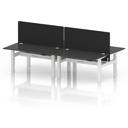 Air 4 Person Sit-Standing Bench Desk with Black Straight Screen, Back to Back, 4 x 1400mm (800mm Deep), White Frame, Carbon Grey