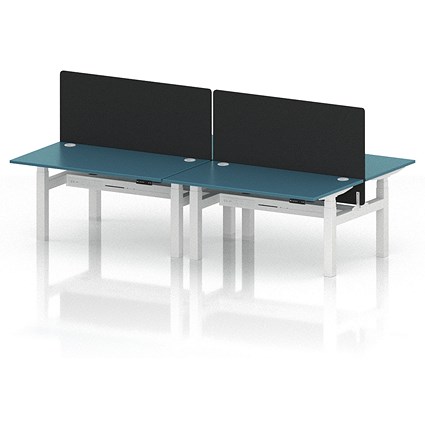 Air 4 Person Sit-Standing Bench Desk with Black Straight Screen, Back to Back, 4 x 1400mm (800mm Deep), White Frame, Dark Teal