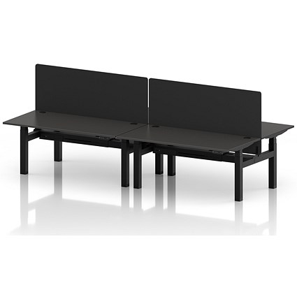Air 4 Person Sit-Standing Bench Desk with Black Straight Screen, Back to Back, 4 x 1600mm (800mm Deep), Black Frame, Carbon Grey
