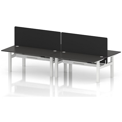 Air 4 Person Sit-Standing Bench Desk with Black Straight Screen, Back to Back, 4 x 1600mm (800mm Deep), White Frame, Carbon Grey