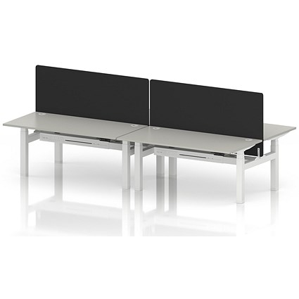 Air 4 Person Sit-Standing Bench Desk with Black Straight Screen, Back to Back, 4 x 1600mm (800mm Deep), White Frame, Dove Grey