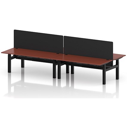 Air 4 Person Sit-Standing Bench Desk with Black Straight Screen, Back to Back, x 1800mm (800mm Deep), Black Frame, Brick Red