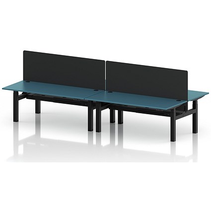 Air 4 Person Sit-Standing Bench Desk with Black Straight Screen, Back to Back, x 1800mm (800mm Deep), Black Frame, Dark Teal