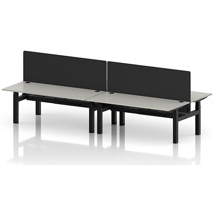 Air 4 Person Sit-Standing Bench Desk with Black Straight Screen, Back to Back, x 1800mm (800mm Deep), Black Frame, Dove Grey