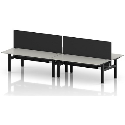Air 4 Person Sit-Standing Bench Desk with Black Straight Screen, Back to Back, x 1800mm (800mm Deep), Silver Frame, Dove Grey