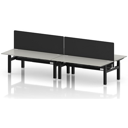 Air 4 Person Sit-Standing Bench Desk with Black Straight Screen, Back to Back, x 1800mm (800mm Deep), White Frame, Dove Grey