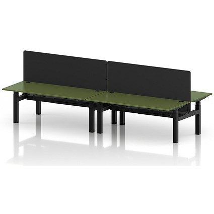 Air 4 Person Sit-Standing Bench Desk with Black Straight Screen, Back to Back, x 1800mm (800mm Deep), Black Frame, Moss Green