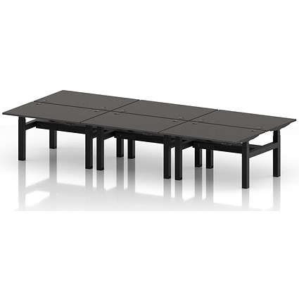 Air 6 Person Sit-Standing Bench Desk, Back to Back, 6 x 1200mm (800mm Deep), Black Frame, Carbon Grey