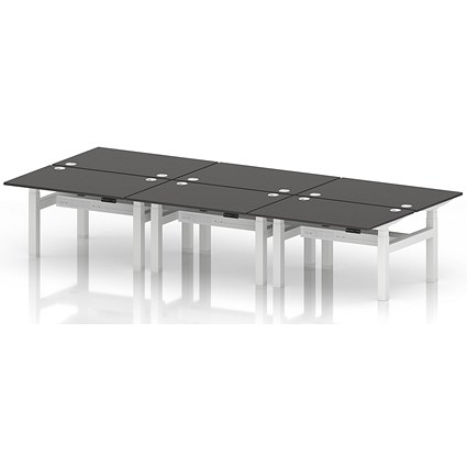 Air 6 Person Sit-Standing Bench Desk, Back to Back, 6 x 1200mm (800mm Deep), White Frame, Carbon Grey