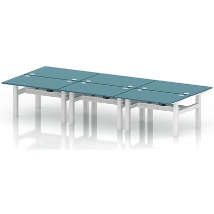 Air 6 Person Sit-Standing Bench Desk, Back to Back, 6 x 1200mm (800mm Deep), White Frame, Dark Teal