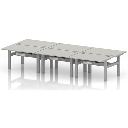 Air 6 Person Sit-Standing Bench Desk, Back to Back, 6 x 1200mm (800mm Deep), Silver Frame, Dove Grey