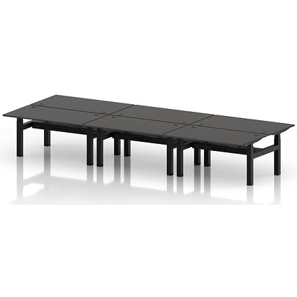 Air 6 Person Sit-Standing Bench Desk, Back to Back, 6 x 1400mm (800mm Deep), Black Frame, Carbon Grey