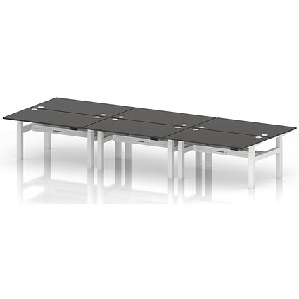 Air 6 Person Sit-Standing Bench Desk, Back to Back, 6 x 1400mm (800mm Deep), White Frame, Carbon Grey