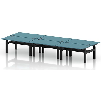 Air 6 Person Sit-Standing Bench Desk, Back to Back, 6 x 1400mm (800mm Deep), Black Frame, Dark Teal