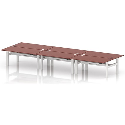 Air 6 Person Sit-Standing Bench Desk, Back to Back, 6 x 1600mm (800mm Deep), White Frame, Brick Red