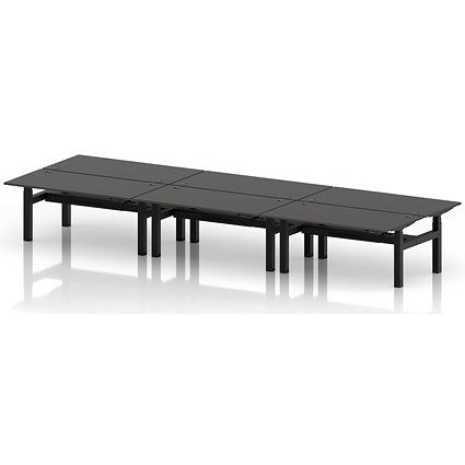 Air 6 Person Sit-Standing Bench Desk, Back to Back, 6 x 1600mm (800mm Deep), Black Frame, Carbon Grey