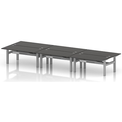 Air 6 Person Sit-Standing Bench Desk, Back to Back, 6 x 1600mm (800mm Deep), Silver Frame, Carbon Grey
