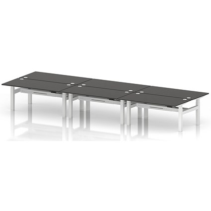 Air 6 Person Sit-Standing Bench Desk, Back to Back, 6 x 1600mm (800mm Deep), White Frame, Carbon Grey