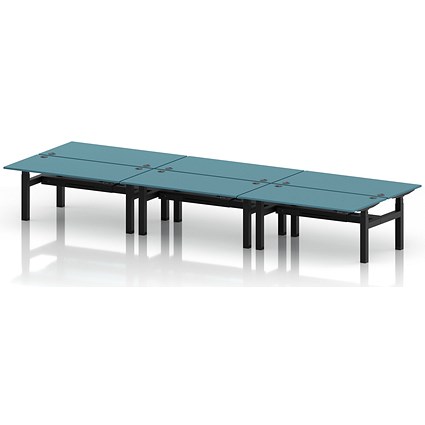 Air 6 Person Sit-Standing Bench Desk, Back to Back, 6 x 1600mm (800mm Deep), Black Frame, Dark Teal