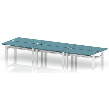 Air 6 Person Sit-Standing Bench Desk, Back to Back, 6 x 1600mm (800mm Deep), White Frame, Dark Teal